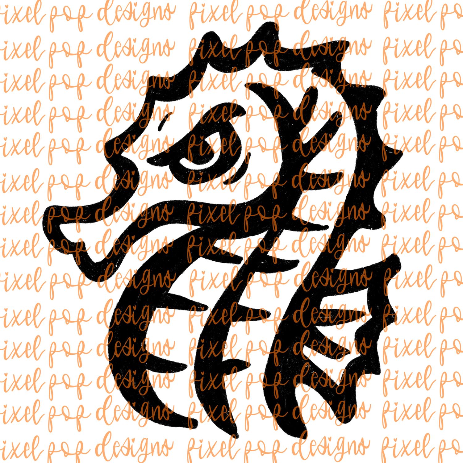 Seahorse Fierce Mascot Hand Drawn Style PNG