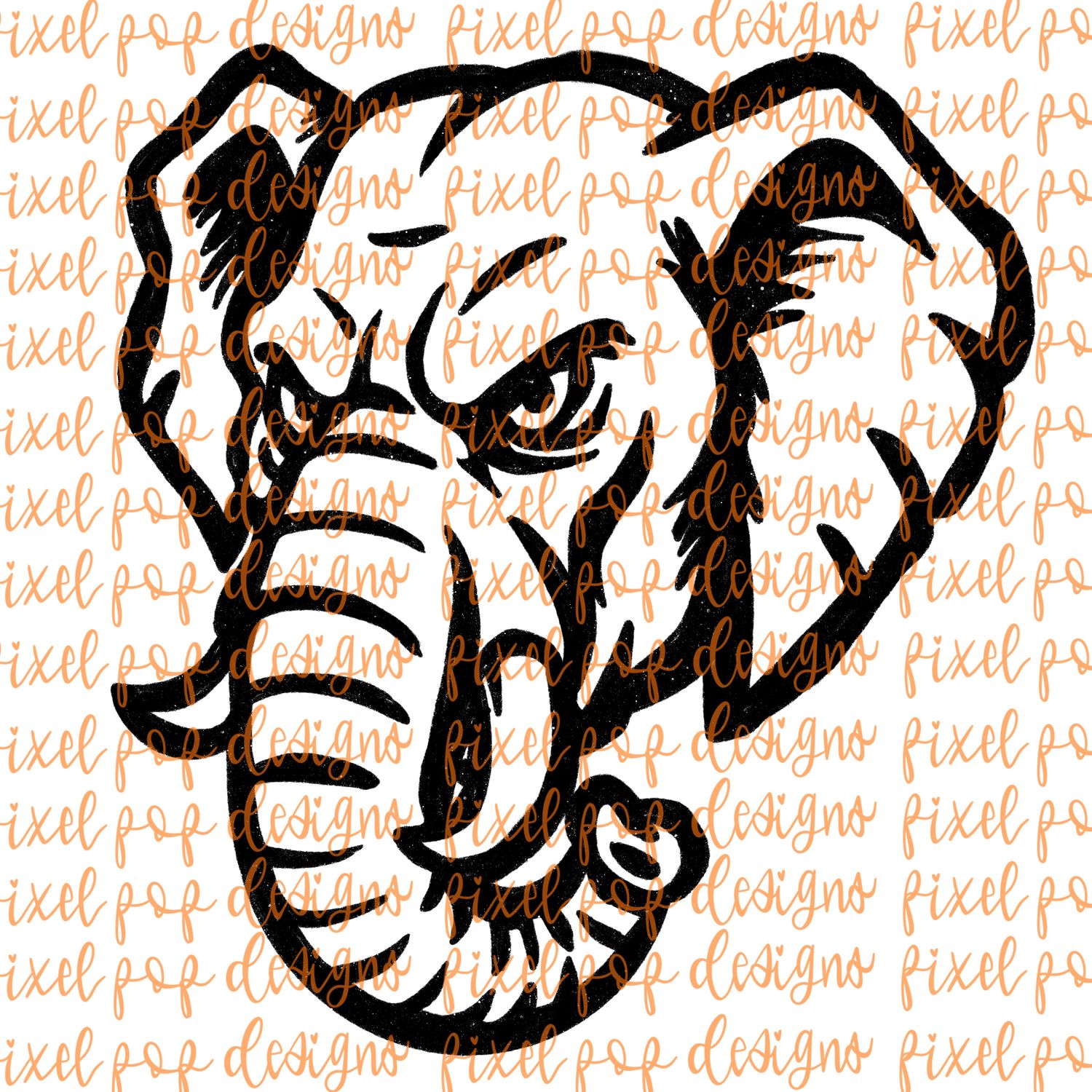 Elephant Fierce Mascot Hand Drawn Style PNG