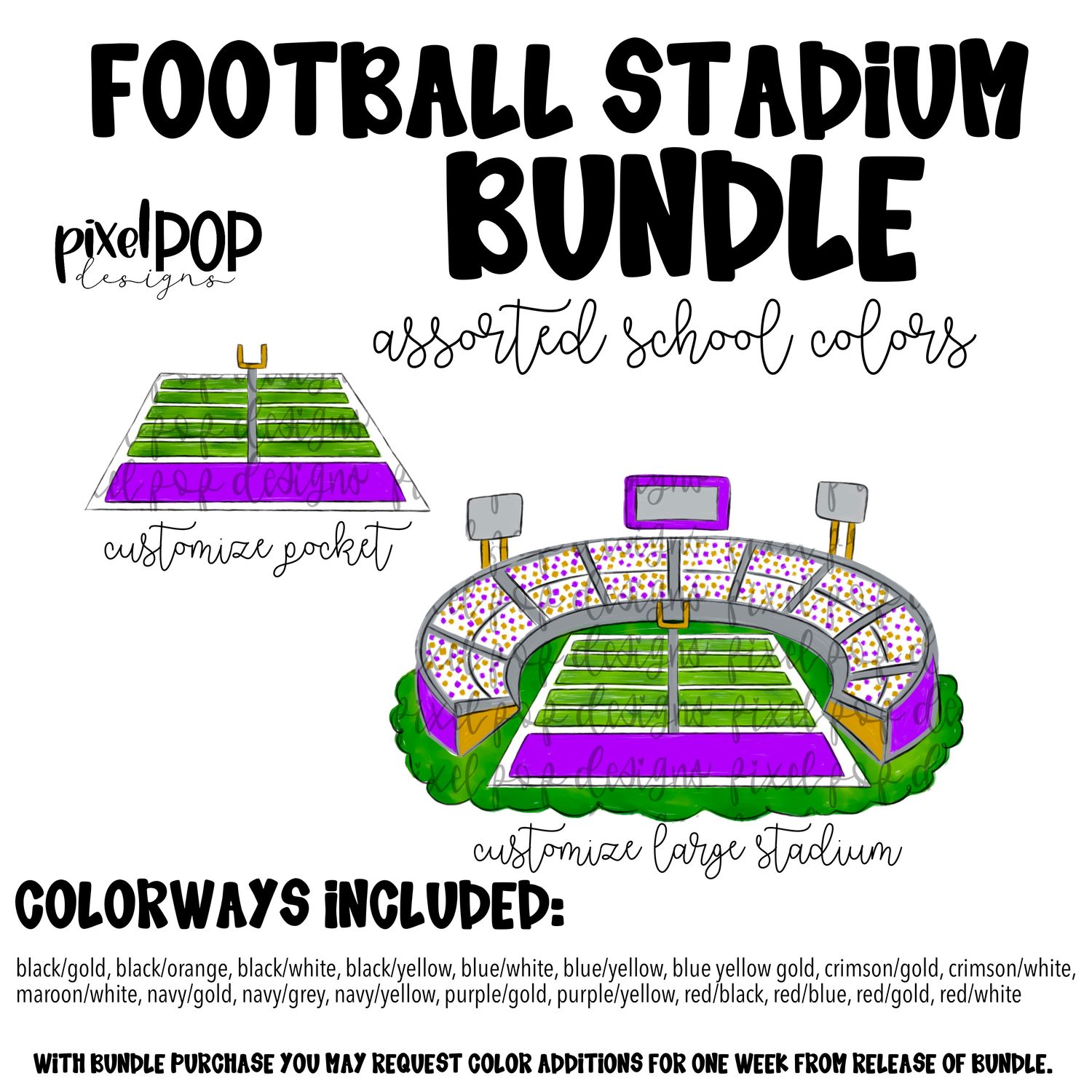 BUNDLE: Football Stadium in School Colors + Pocket Images (**receive all future additions free)
