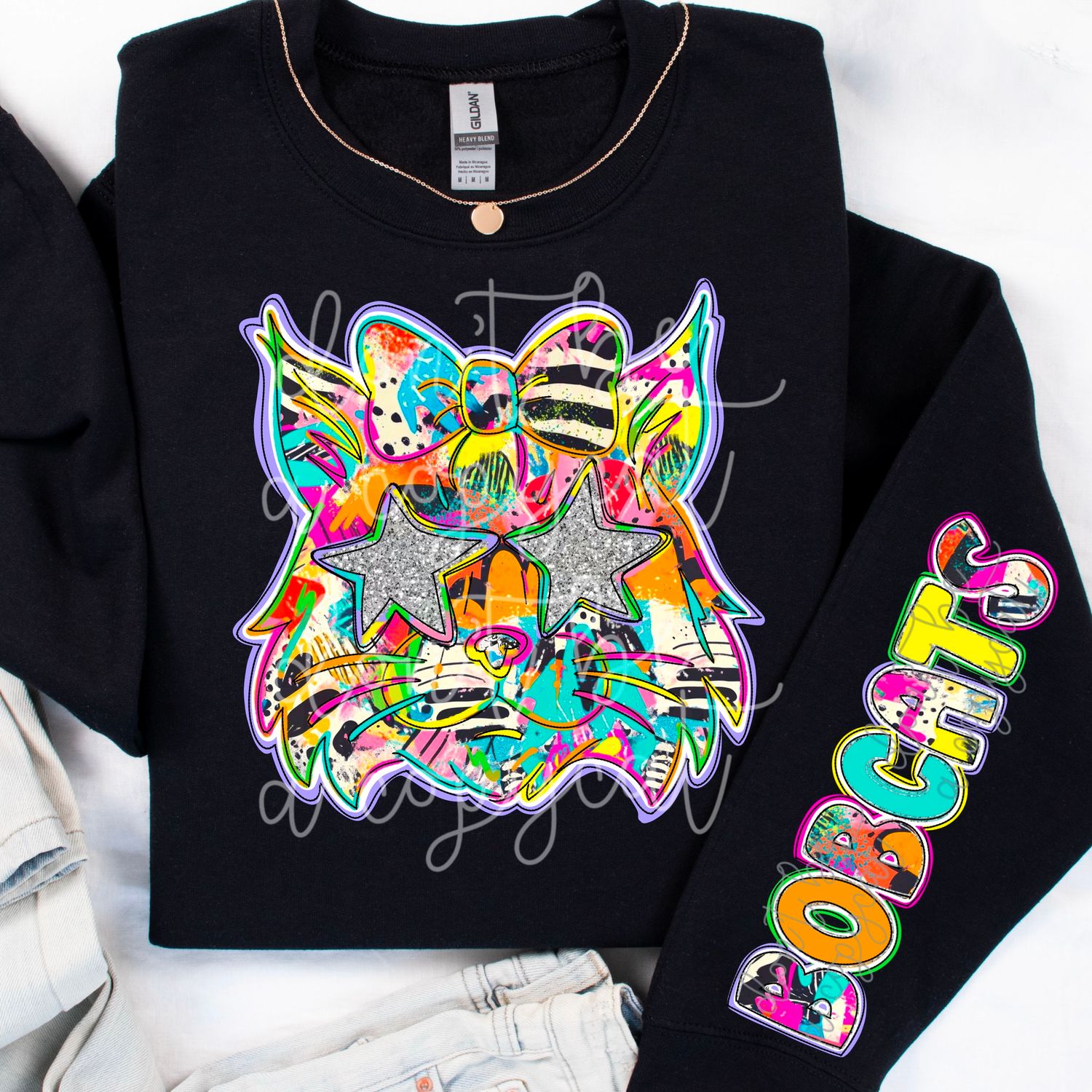 Kaleidoscope Mascot Bobcat Hand Drawn PNG Design - You receive 2 separate PNG files
