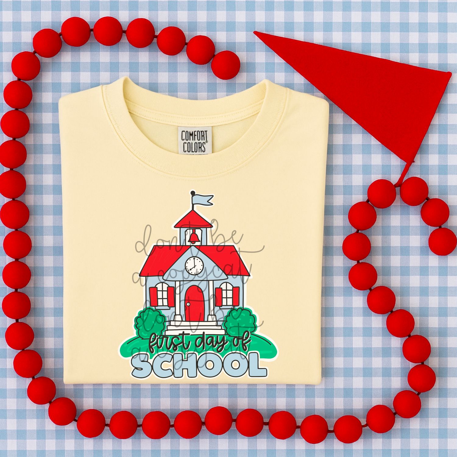 Preppy Simple Schoolhouse First Day of School Blue PNG | School Design | Back to School | Teacher Design