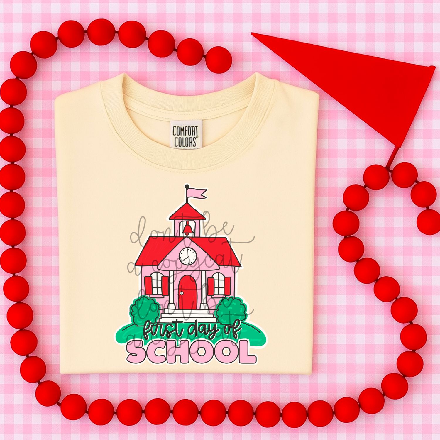 Preppy Simple Schoolhouse First Day of School Pink PNG | School Design | Back to School | Teacher Design