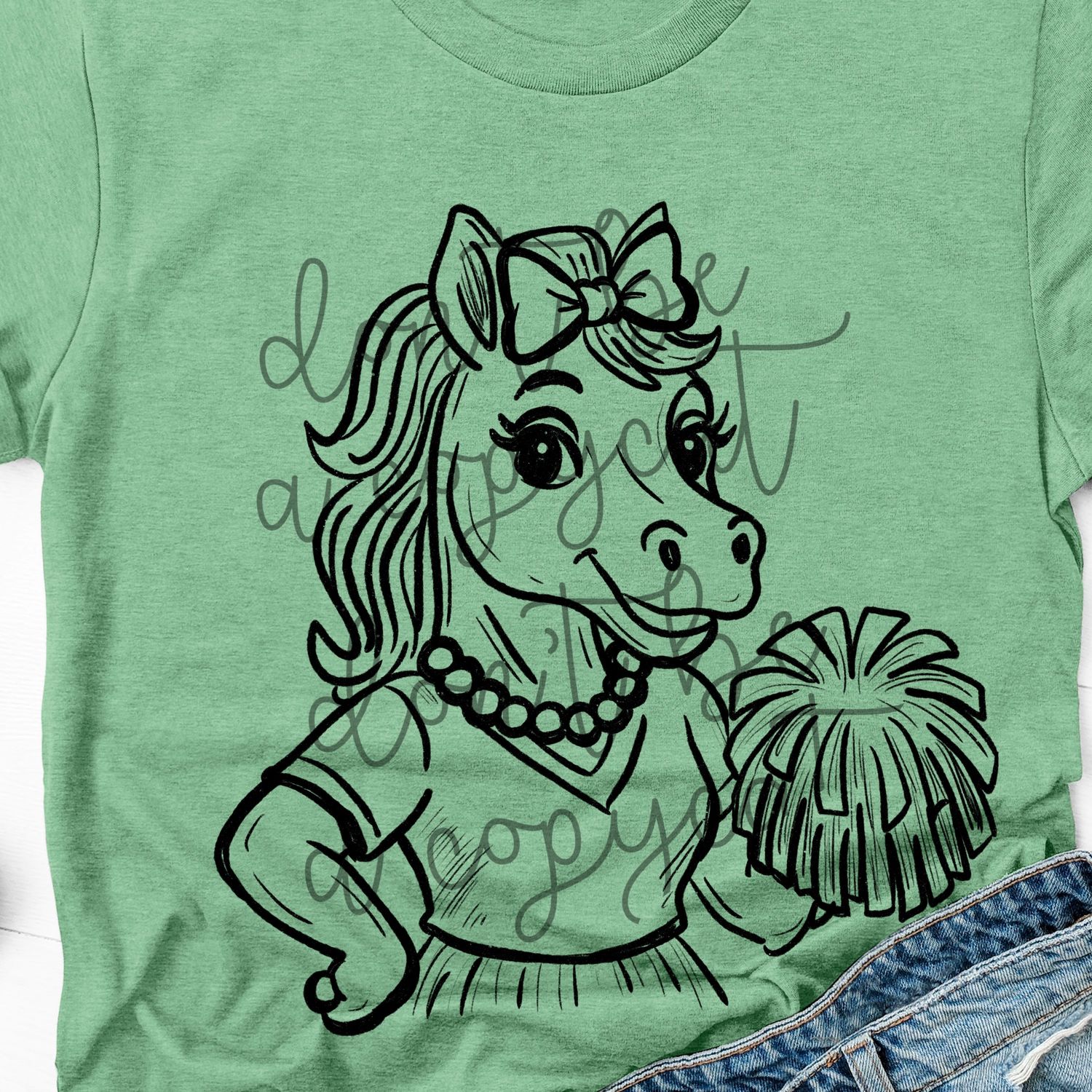 Vintage Cheer Horse Mustang Stallion Mascot Hand Drawn Style PNG