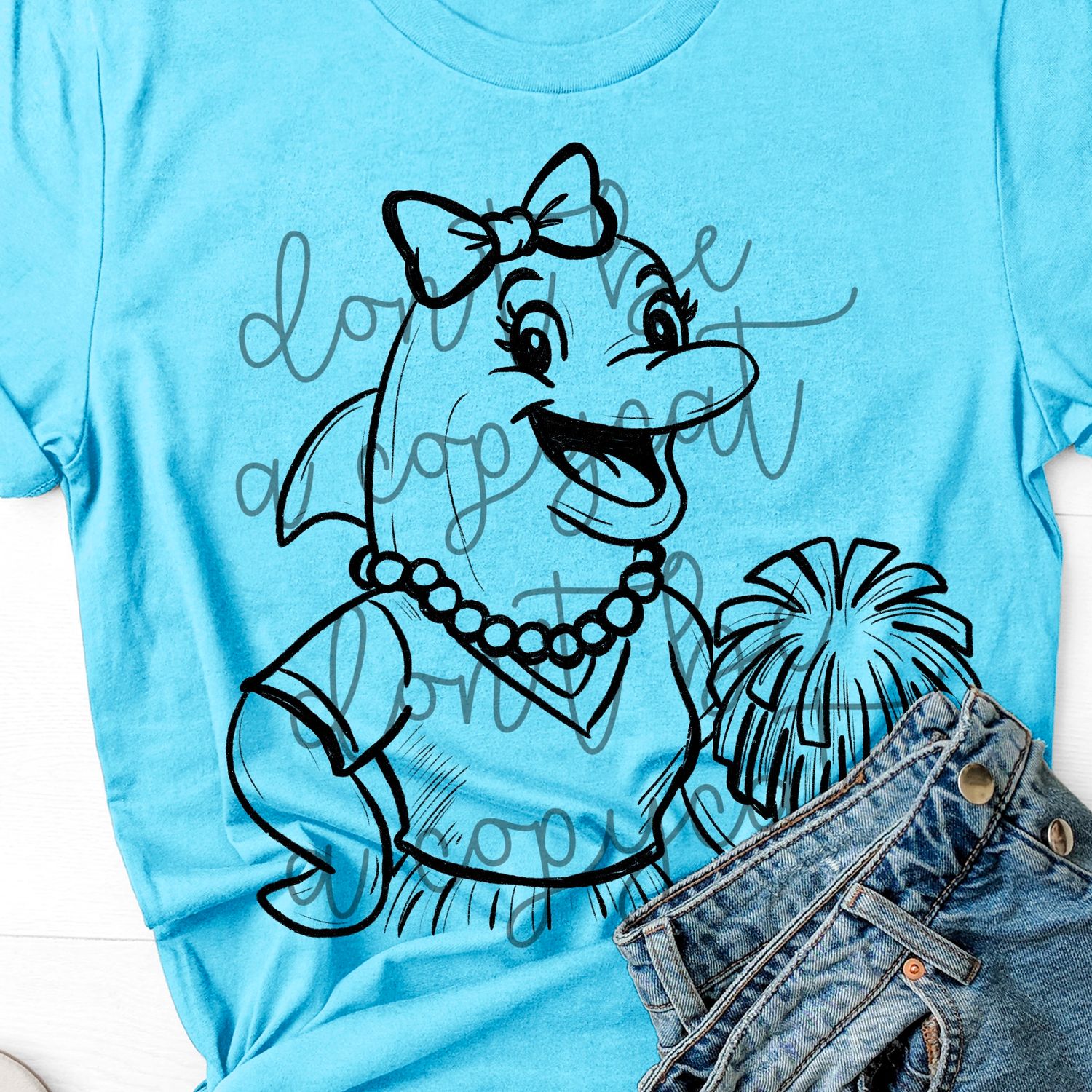 Vintage Cheer Dolphins Mascot Hand Drawn Style PNG