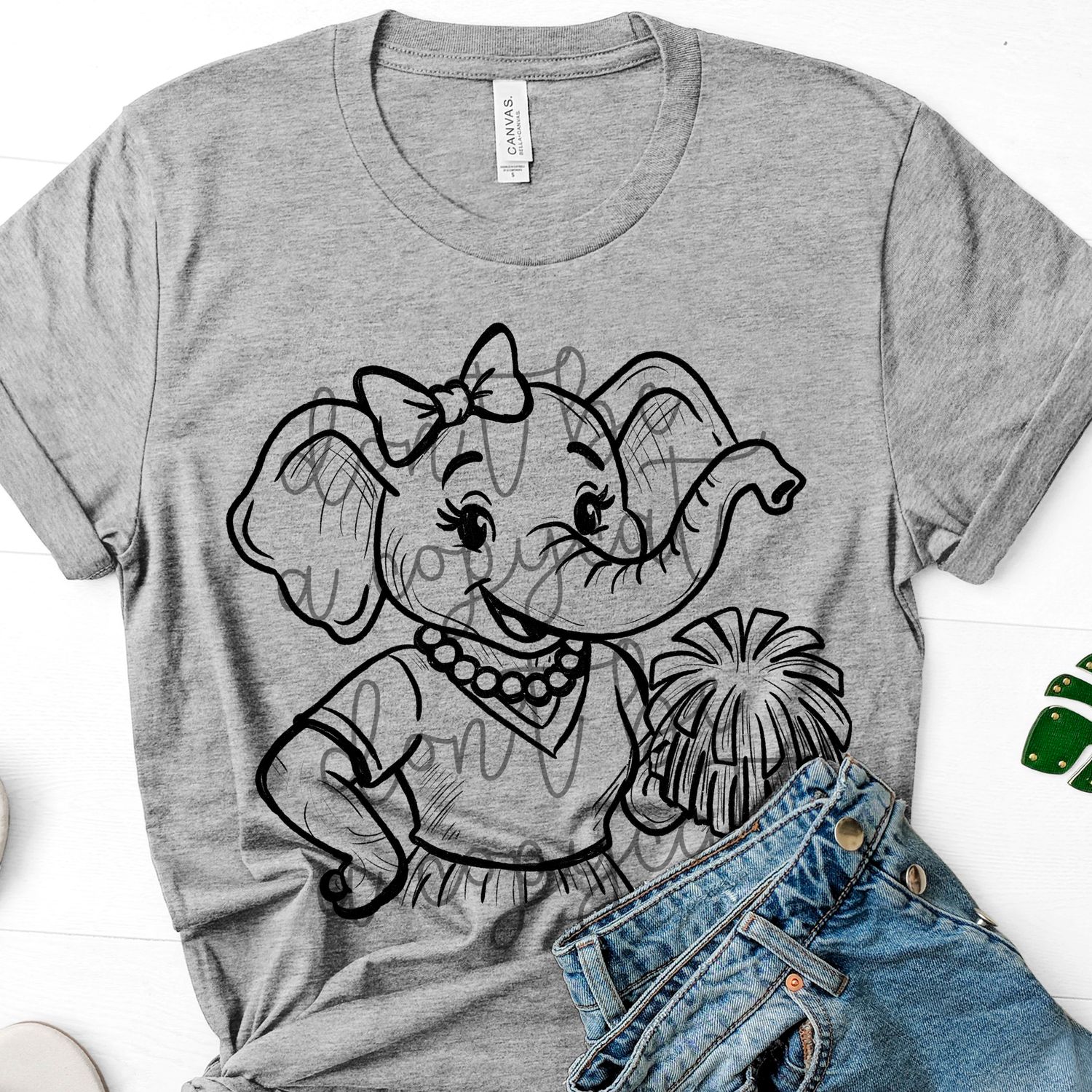 Vintage Cheer Elephant Mascot Design Hand Drawn Style PNG