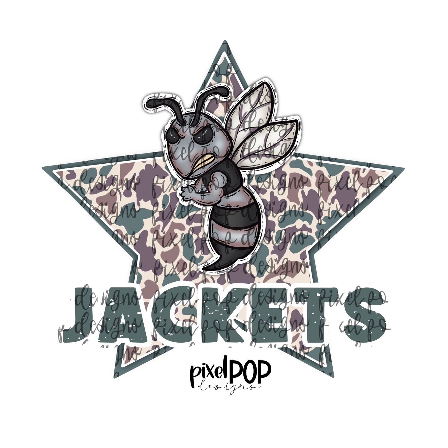 Camouflage Star Jackets Mascot PNG | Boys School Spirit Design | Mascot Art