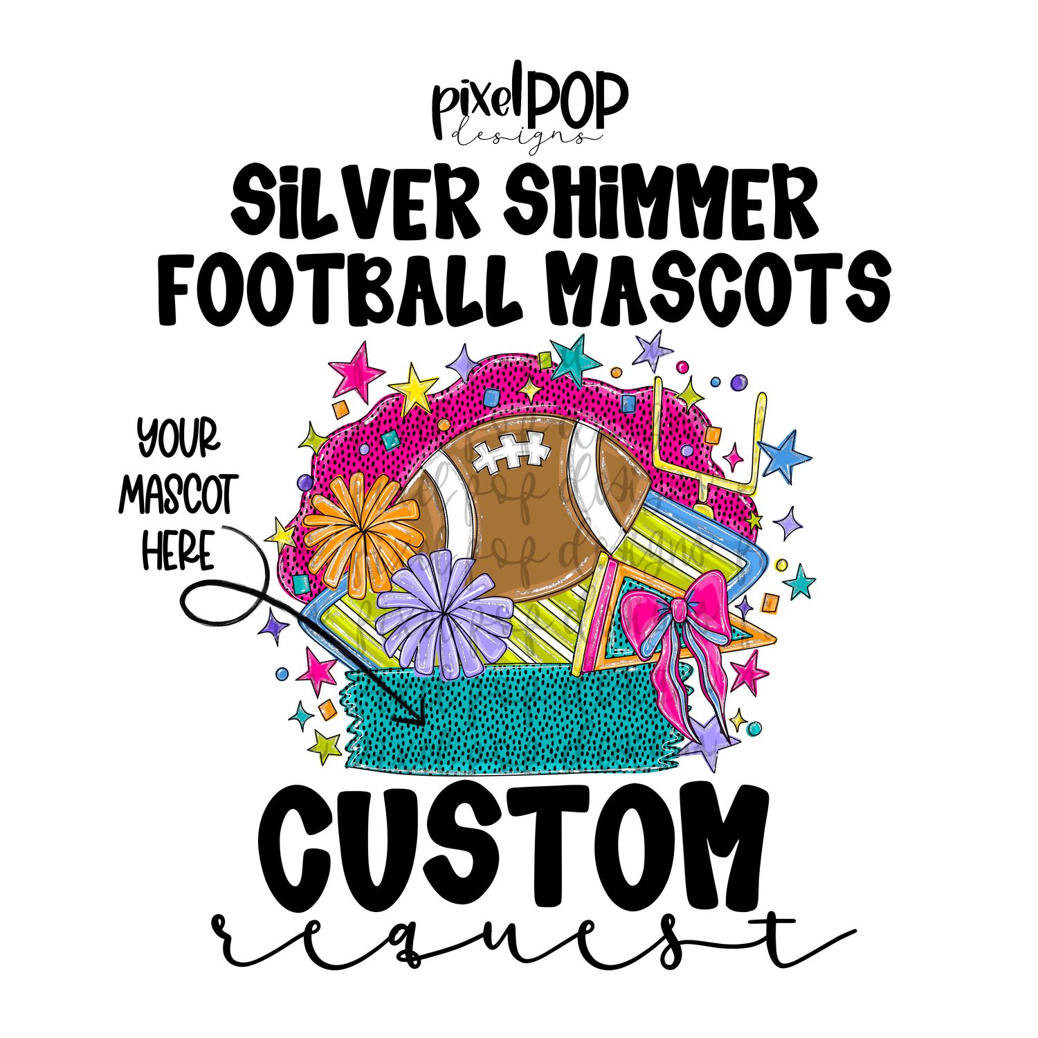 CUSTOM: Silver Shimmer Football Mascot + Pocket Image