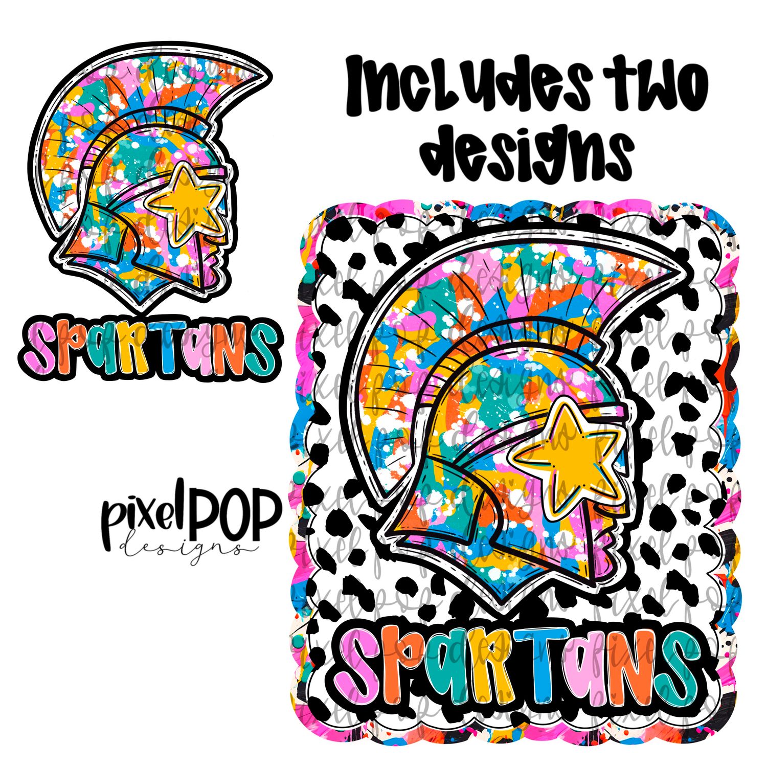 Graffiti Dotty Mascot Spartan Spartans Hand Drawn PNG Design - You receive 2 separate PNG files