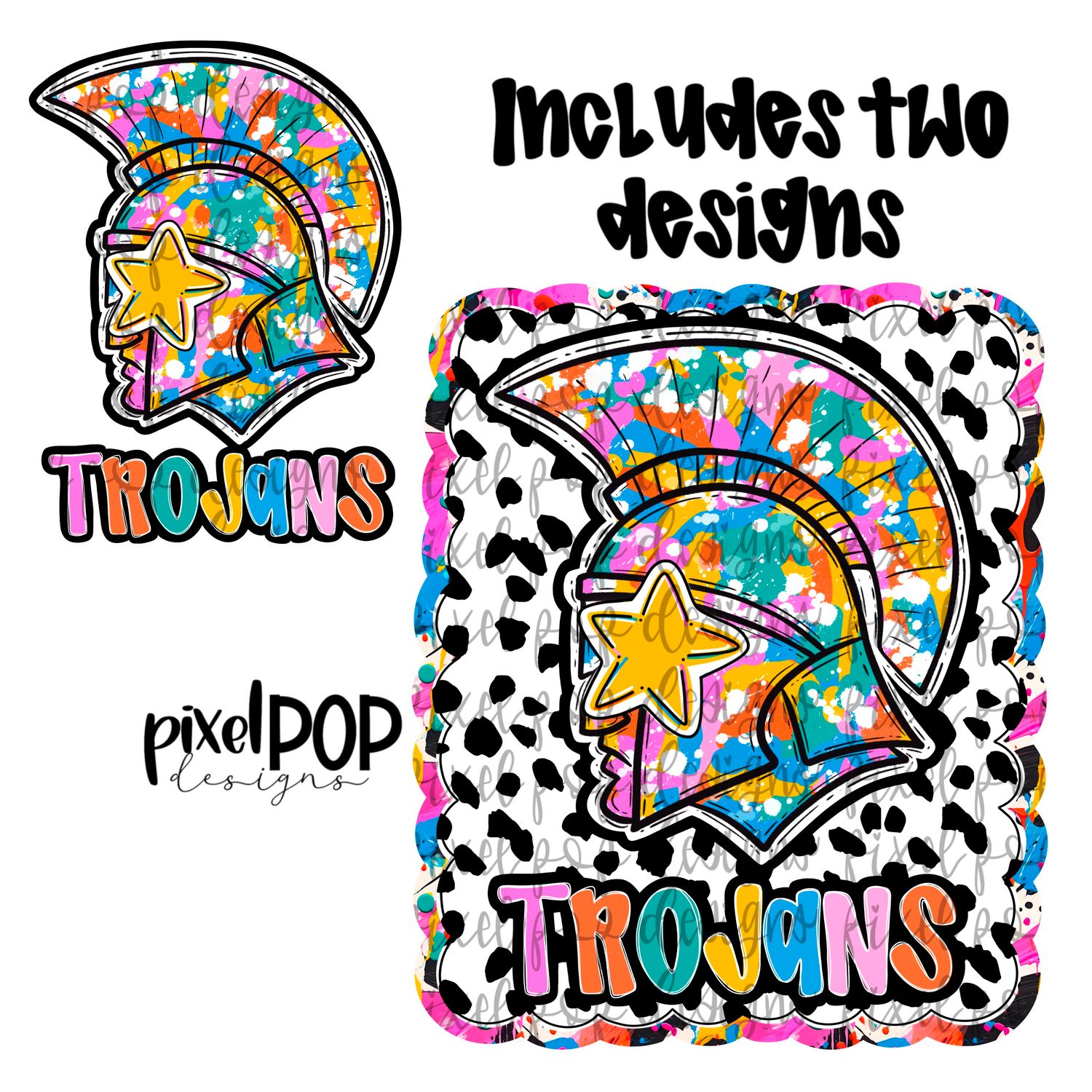 Graffiti Dotty Mascot Trojan Trojans Hand Drawn PNG Design - You receive 2 separate PNG files