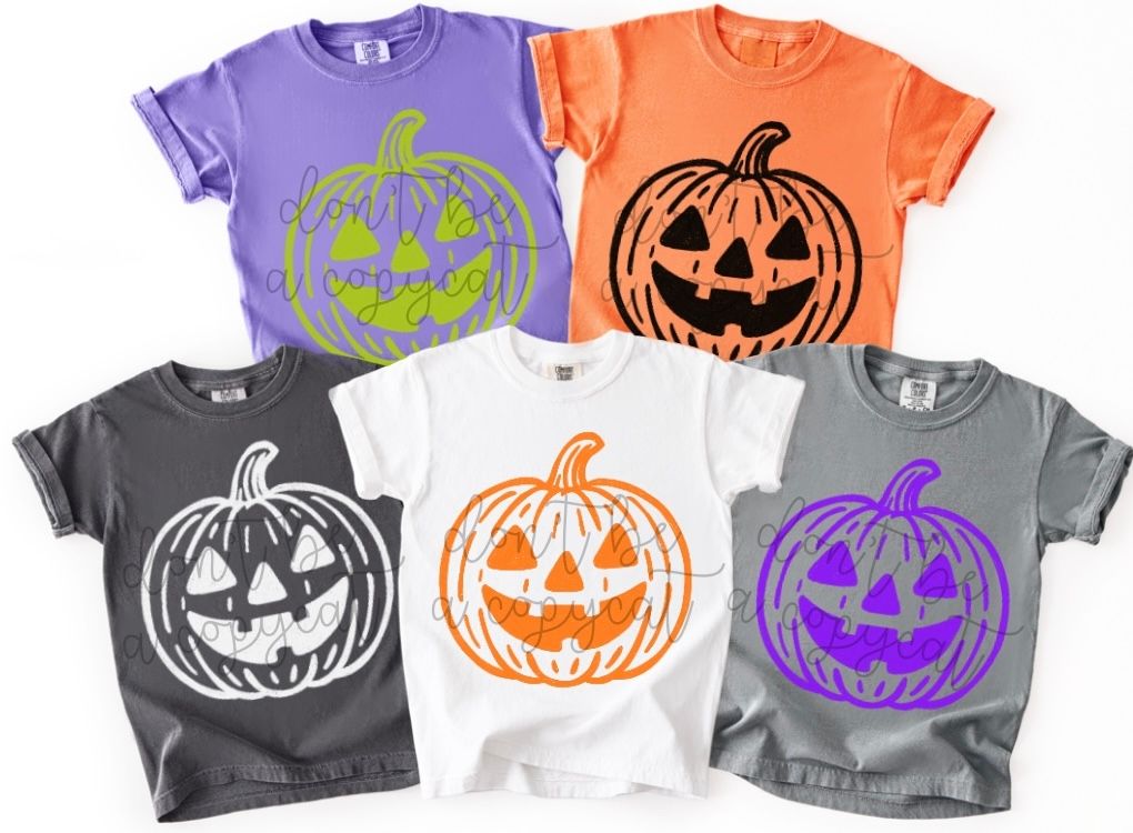 Halloween Doodles Dancing Jack-o-lantern Pumpkin PNG Design in 5 Colors Bat Ghost Spooky Halloween Design Pumpkin Witch Design Halloween Pumpkin DTF Sublimation
