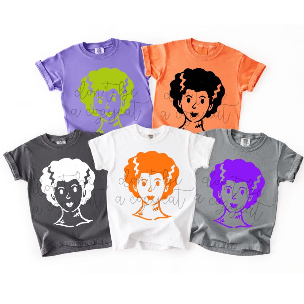 Halloween Doodles Bride of Frankenstein PNG Design in 5 Colors Bat Ghost Spooky Halloween Design Pumpkin Witch Design Halloween Pumpkin DTF Sublimation