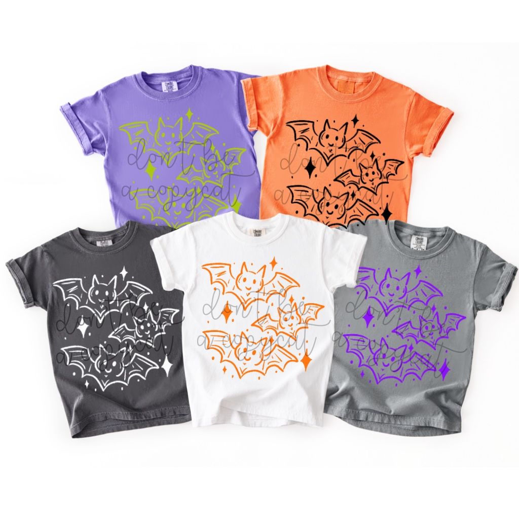 Halloween Doodles Batty Bats PNG Design in 5 Colors Bat Ghost Spooky Halloween Design Pumpkin Witch Design Halloween Pumpkin DTF Sublimation