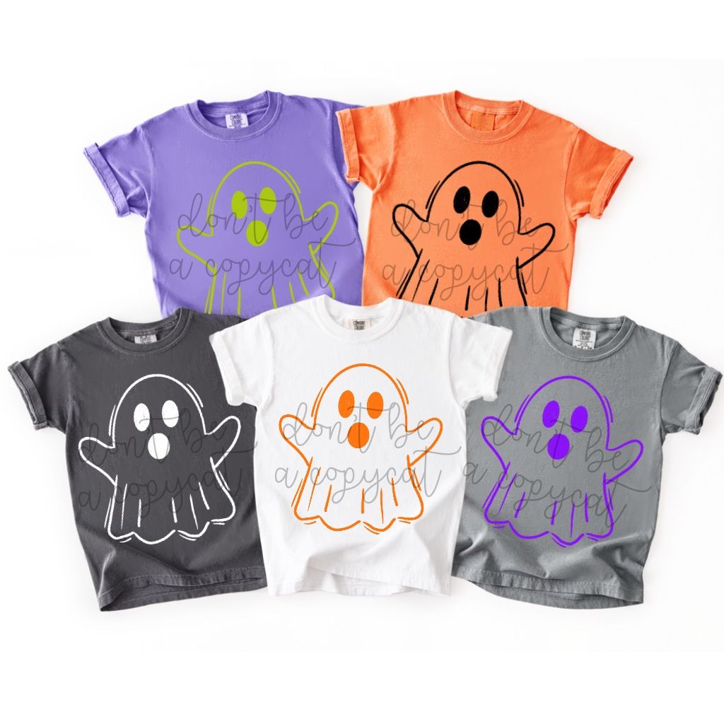 Halloween Doodles Boy Ghost PNG Design in 5 Colors Bat Ghost Spooky Halloween Design Pumpkin Witch Design Halloween Pumpkin DTF Sublimation
