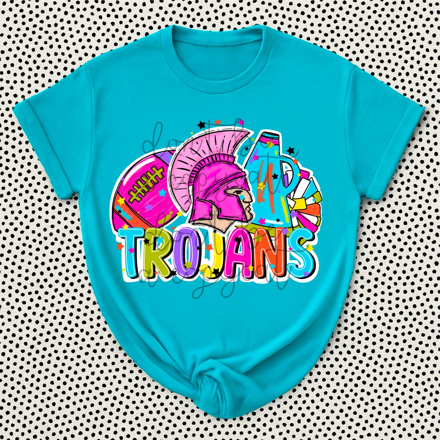 Football and Poms Cheer Bright Trojans PNG | School Mascot Digital Design | Trojan | Sublimation, DTF, Screenprint Transfer Art Design