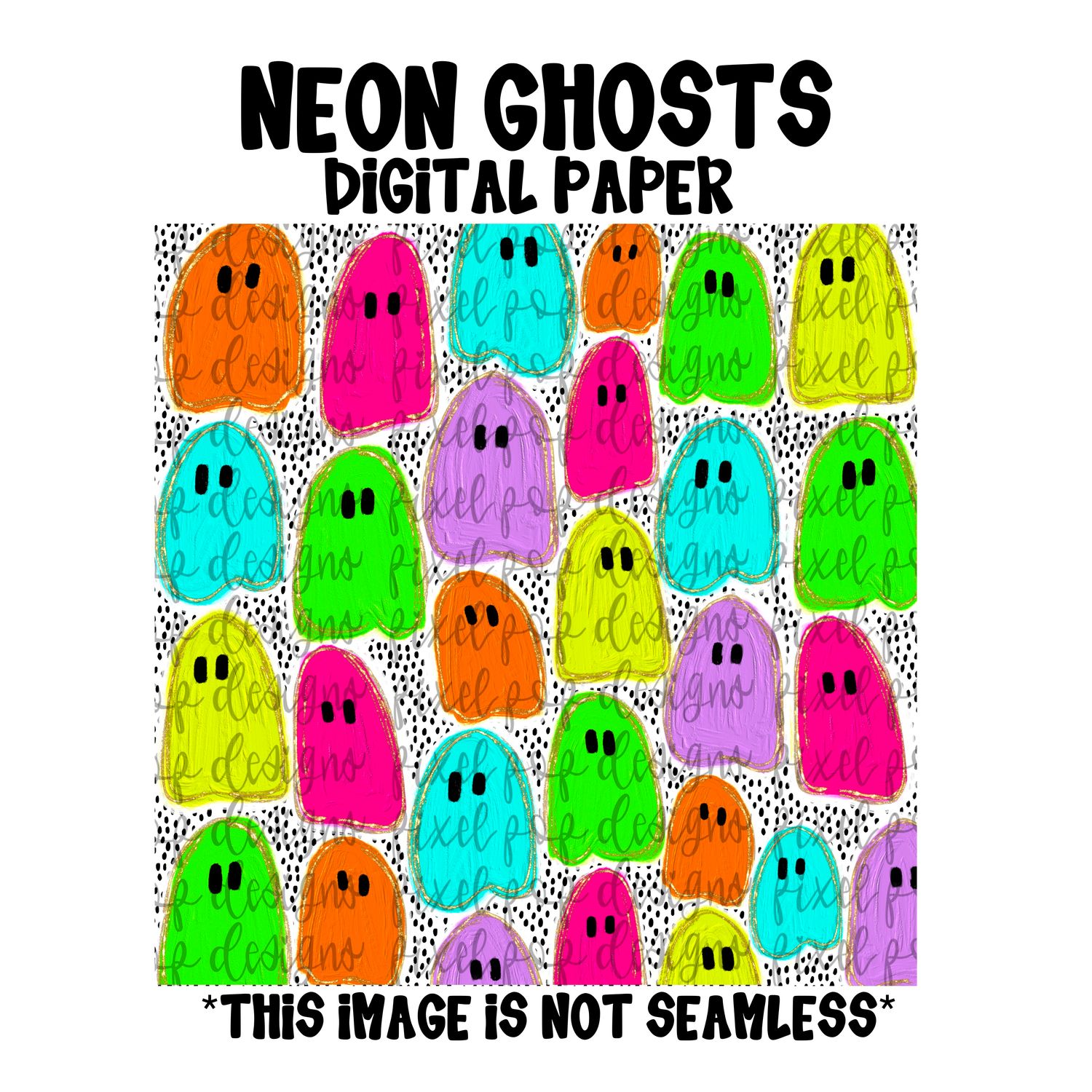 Neon Ghosts with Realistic Painting and Gold Glitter Digital Paper NOT Seamless PNG Flower Digital Paper Floral Art Hand Painted Digital Download Digital Scrapbooking