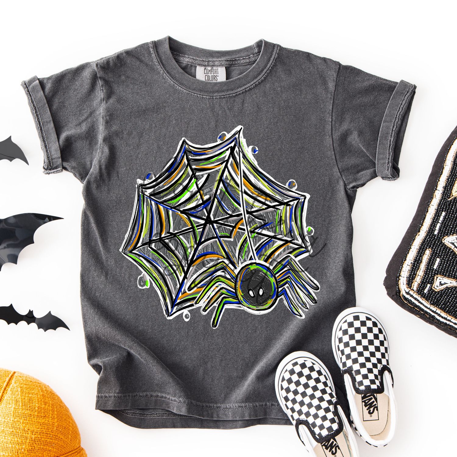 Textured Paint Neon Spider Web Spooky Halloween Design Pumpkin Witch Design Halloween Pumpkin DTF Sublimation