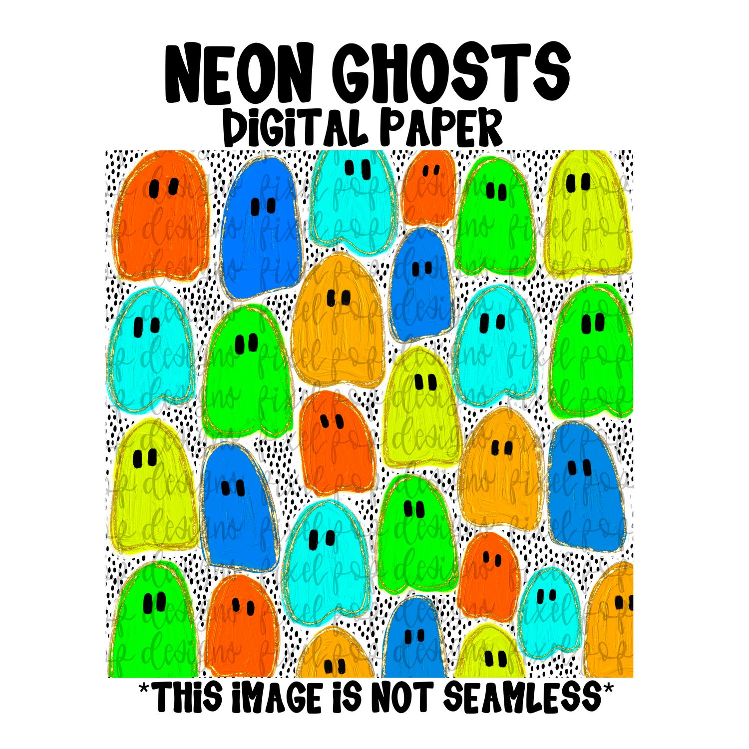 Neon Ghosts BOY COLORS with Realistic Painting and Gold Glitter Digital Paper NOT Seamless PNG Flower Digital Paper Floral Art Hand Painted Digital Download Digital Scrapbooking