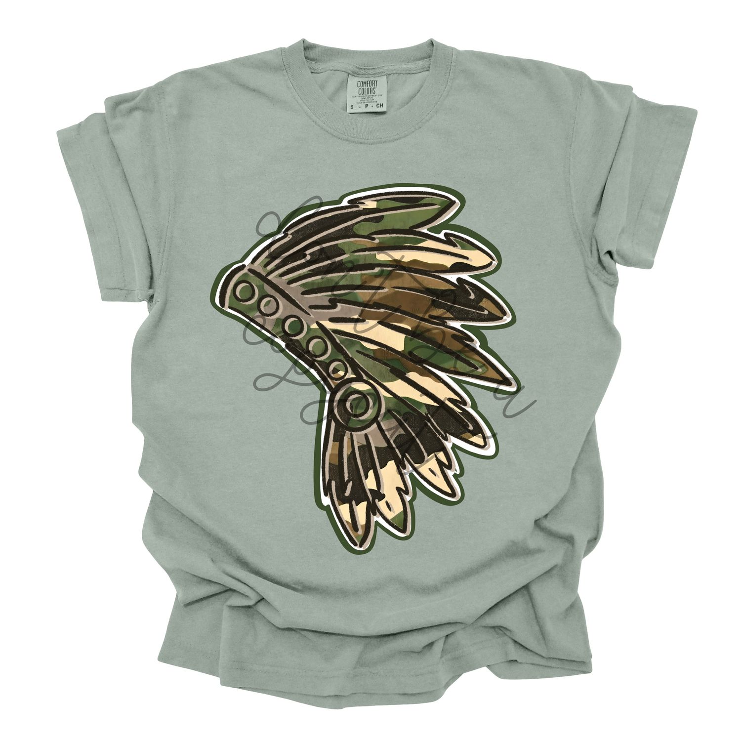 Camouflage Doodle Mascots Indian Headdress School Spirit Design PNG School Mascot Camo Indians Digital Design Printable Digital Mascot Design