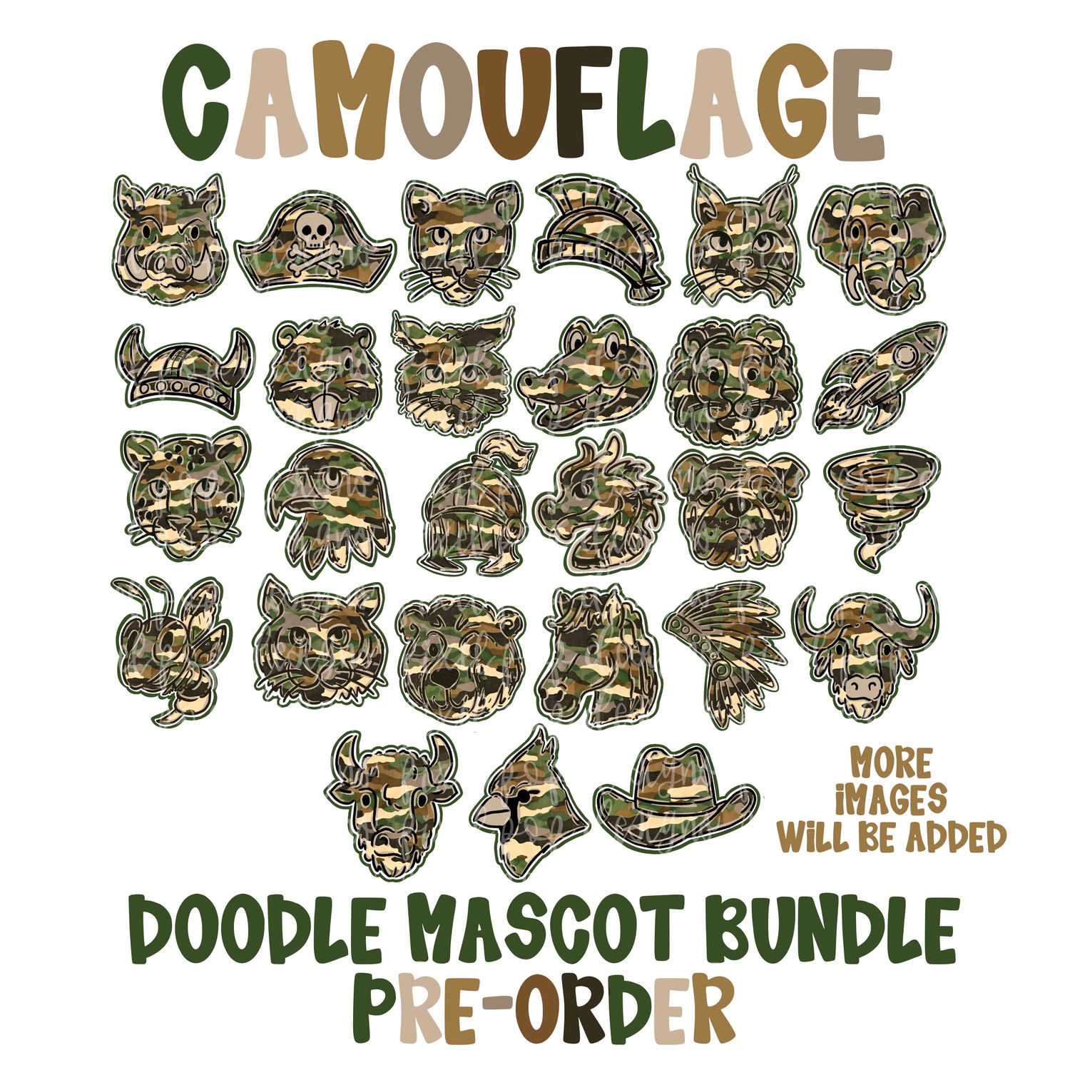 BUNDLE PRE-ORDER: Camouflage Doodle Mascots
