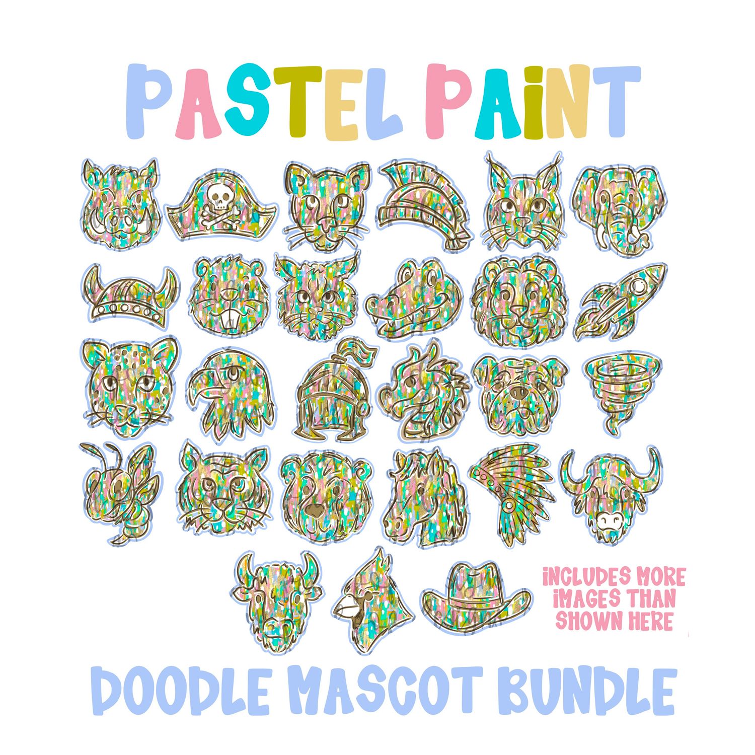 BUNDLE : Pastel Paint Doodle Mascots