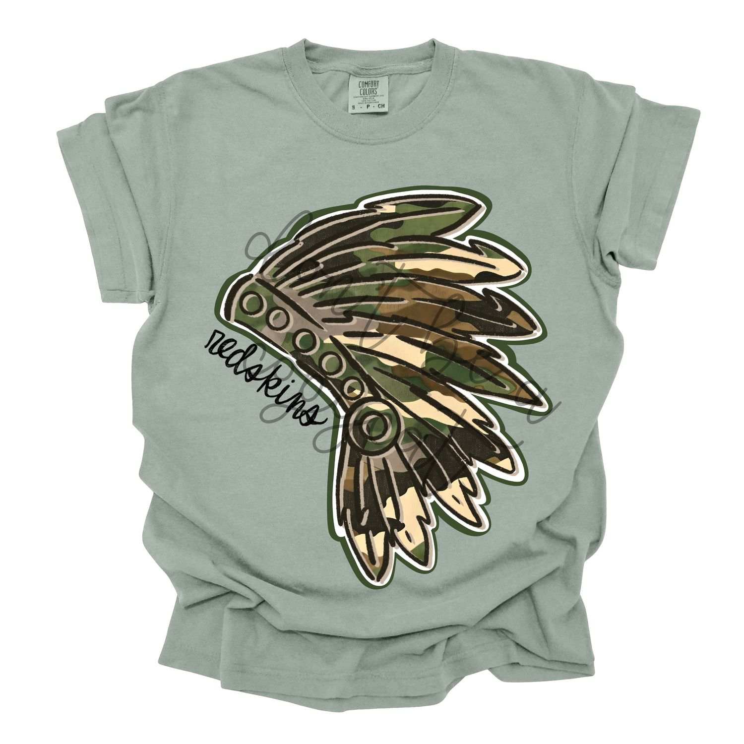 Camouflage Doodle Mascots Redskins with Lettering School Spirit Design PNG School Mascot Camo Headdress Digital Design Printable Digital Mascot Design