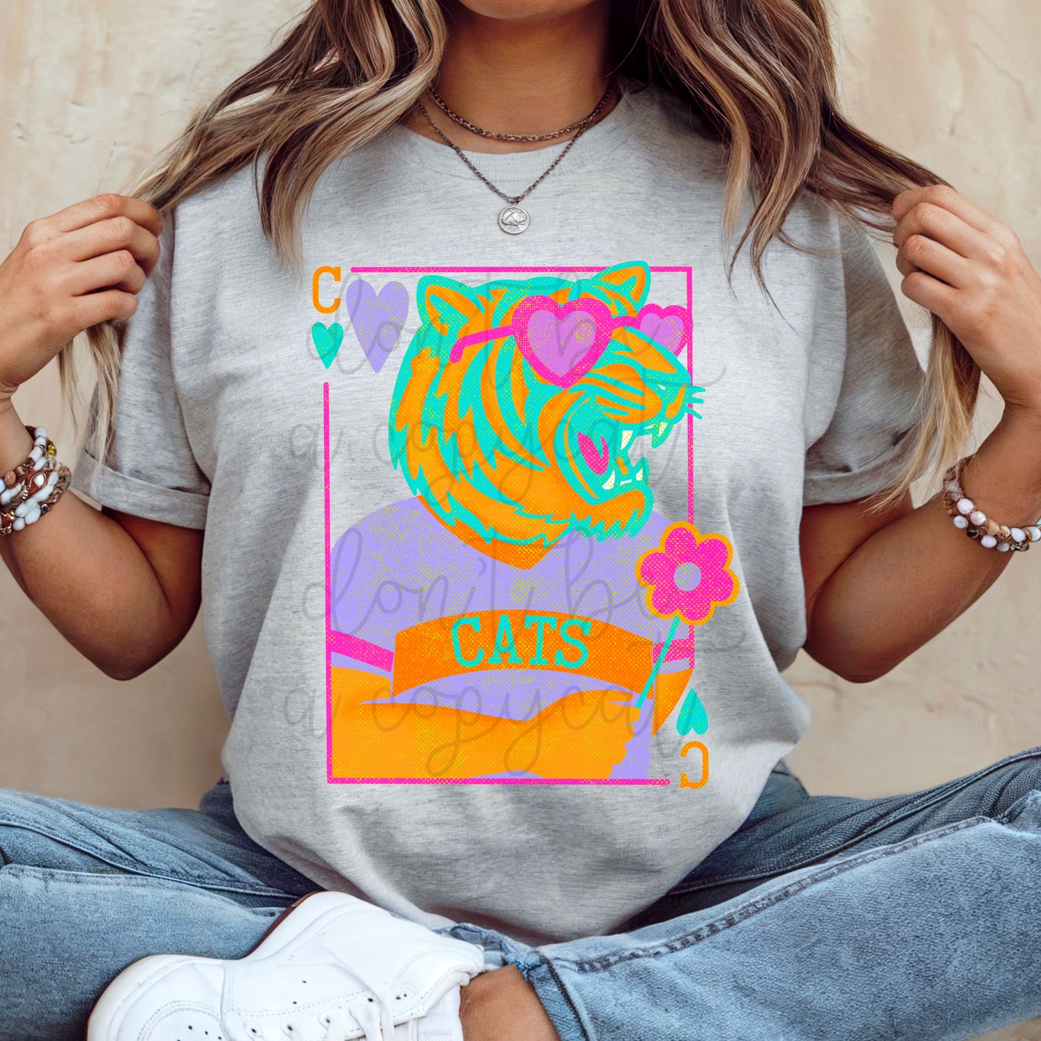 Girlie Mascot Playing Cards Cats Design PNG School Mascot Tiger Cat Digital Design Printable Digital Mascot Design