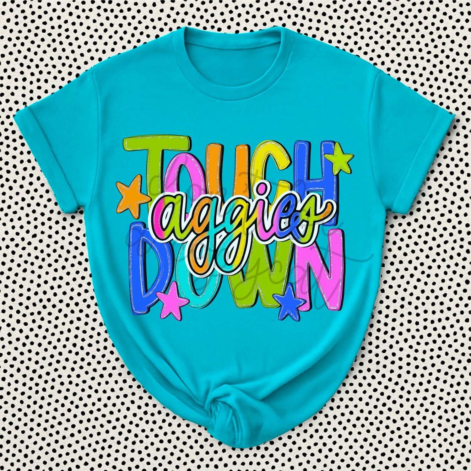 Bright Rainbow Handlettered Touchdown Aggies Design PNG School Mascot Digital Design Printable Digital Mascot Design