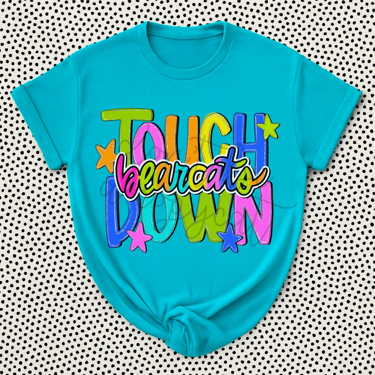 Bright Rainbow Handlettered Touchdown Bearcats Design PNG School Bearcat Mascot Digital Design Printable Digital Mascot Design