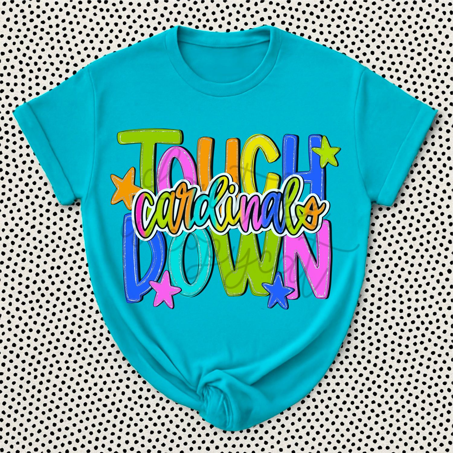 Bright Rainbow Handlettered Touchdown Cardinals Design PNG School Cardinal Mascot Digital Design Printable Digital Mascot Design