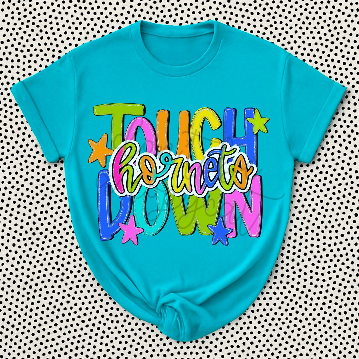 Bright Rainbow Handlettered Touchdown Hornets Design PNG School Hornet Mascot Digital Design Printable Digital Mascot Design