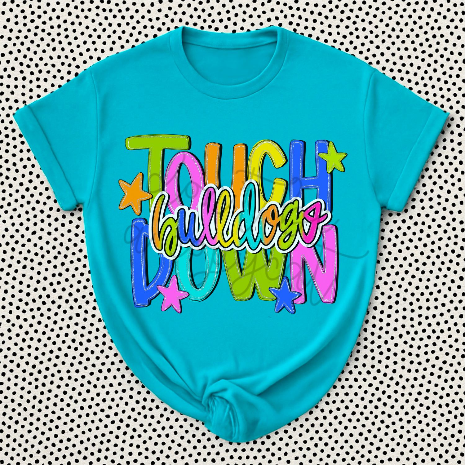 Bright Rainbow Handlettered Touchdown Bulldogs Design PNG School Bulldog Mascot Digital Design Printable Digital Mascot Design