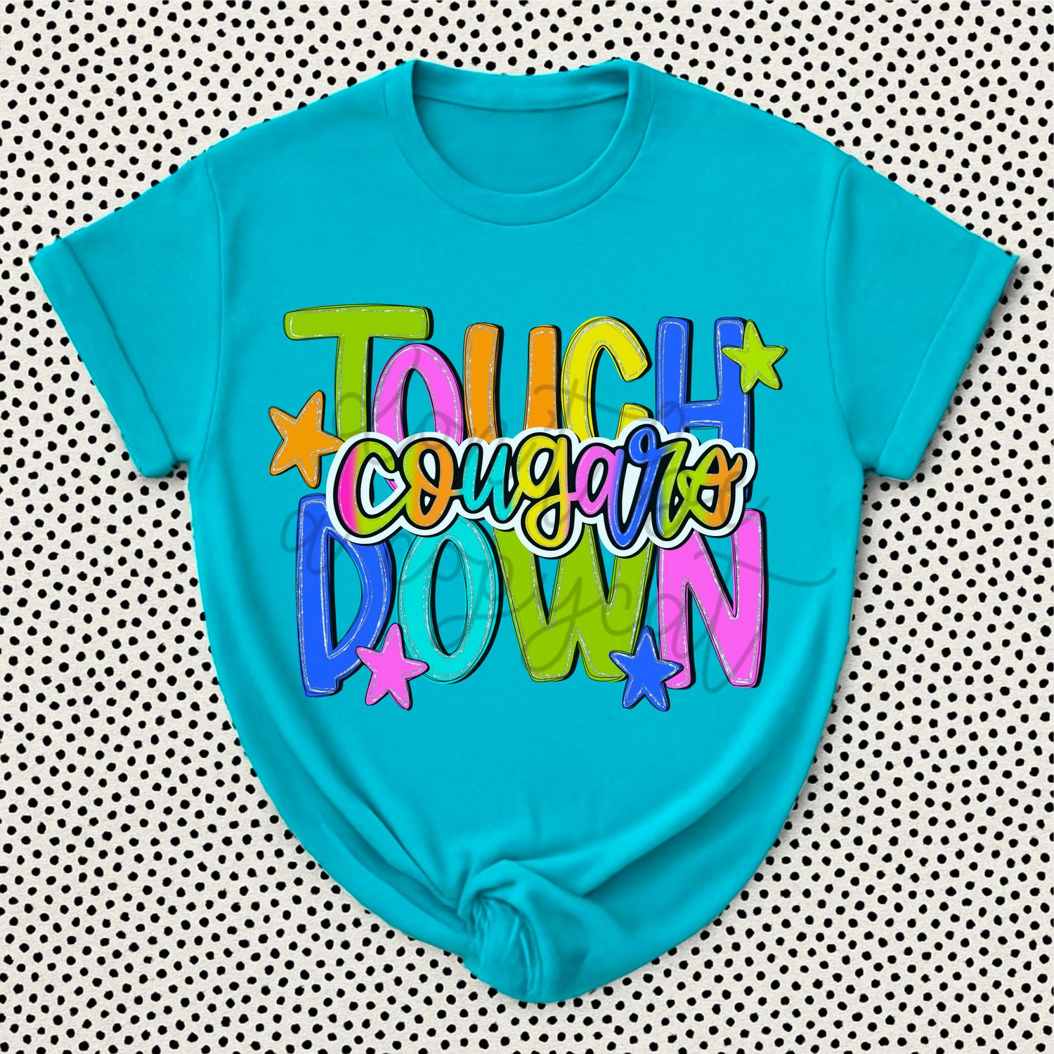 Bright Rainbow Handlettered Touchdown Cougars Design PNG School Cougar Mascot Digital Design Printable Digital Mascot Design