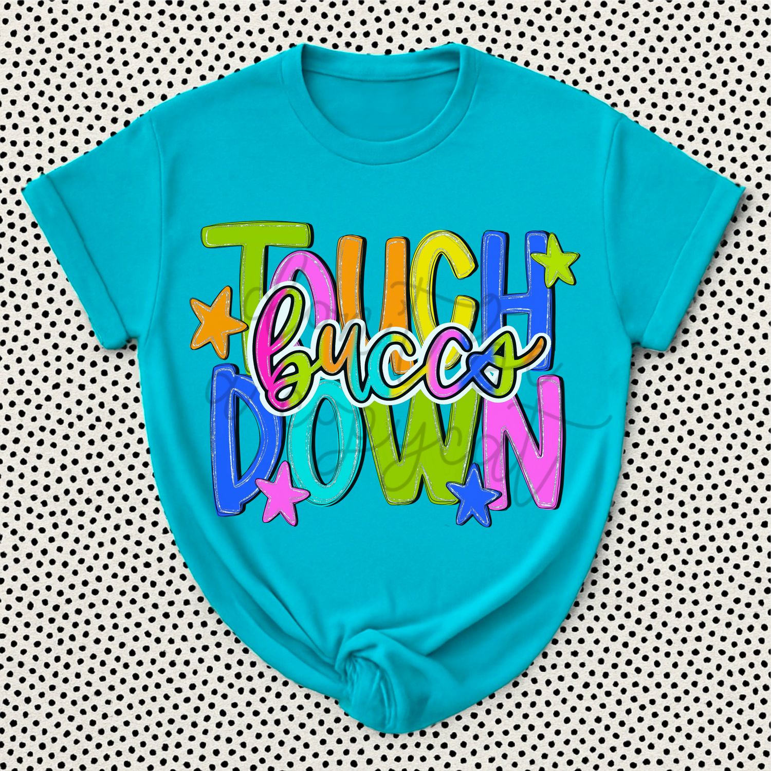 Bright Rainbow Handlettered Touchdown Buccs Design PNG School Buccaneers Mascot Digital Design Printable Digital Mascot Design