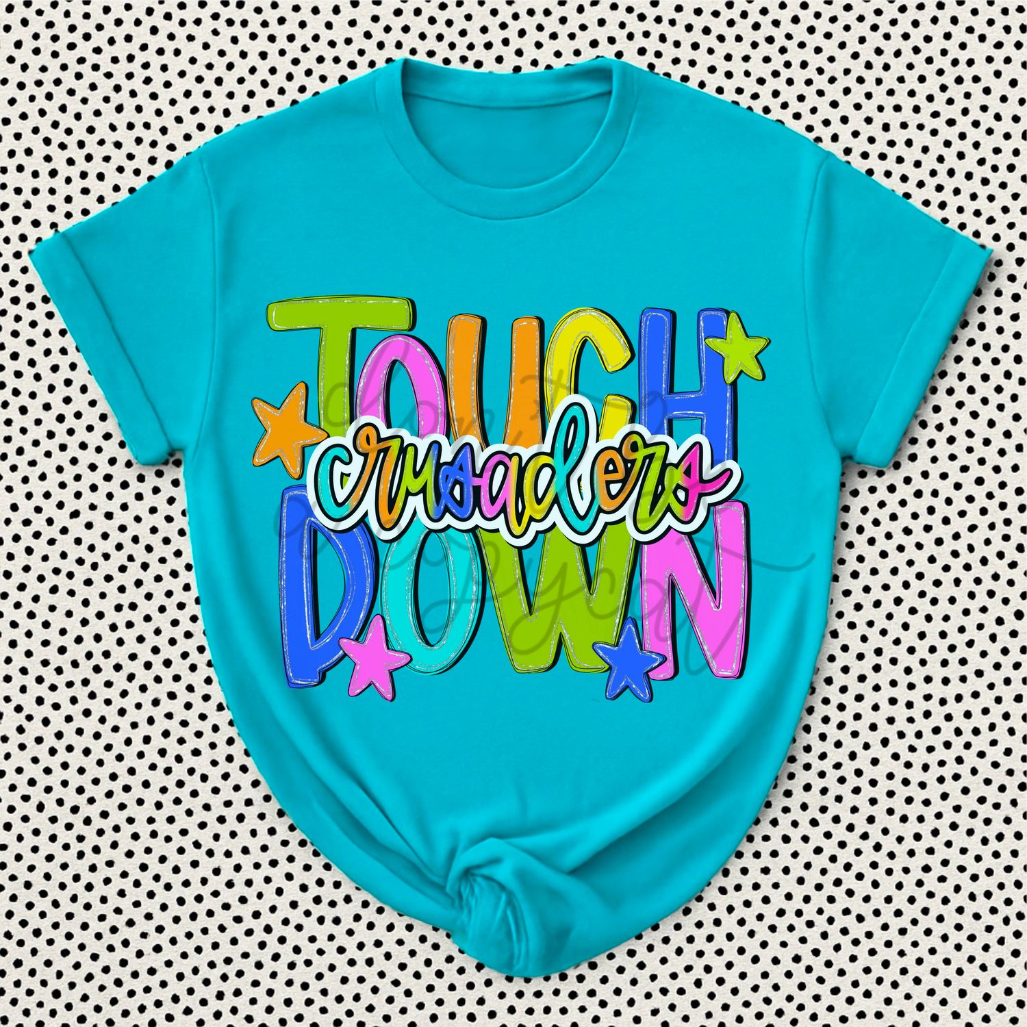 Bright Rainbow Handlettered Touchdown Crusaders Design PNG School Crusader Mascot Digital Design Printable Digital Mascot Design