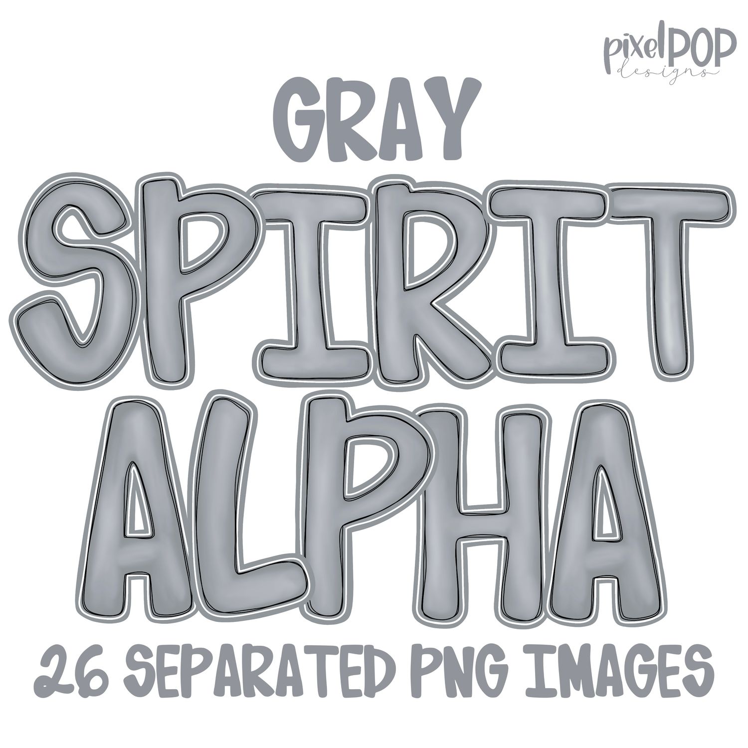 Alphabet Set: GRAY School Spirit PNG Set