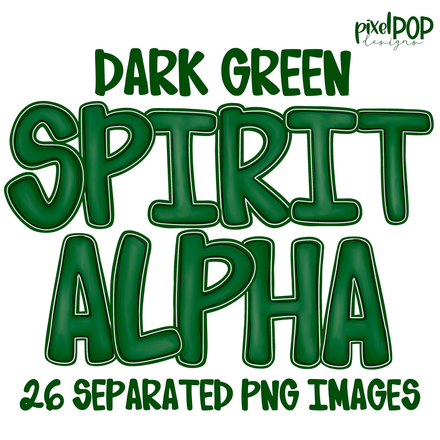 Alphabet Set: DARK GREEN School Spirit PNG Set