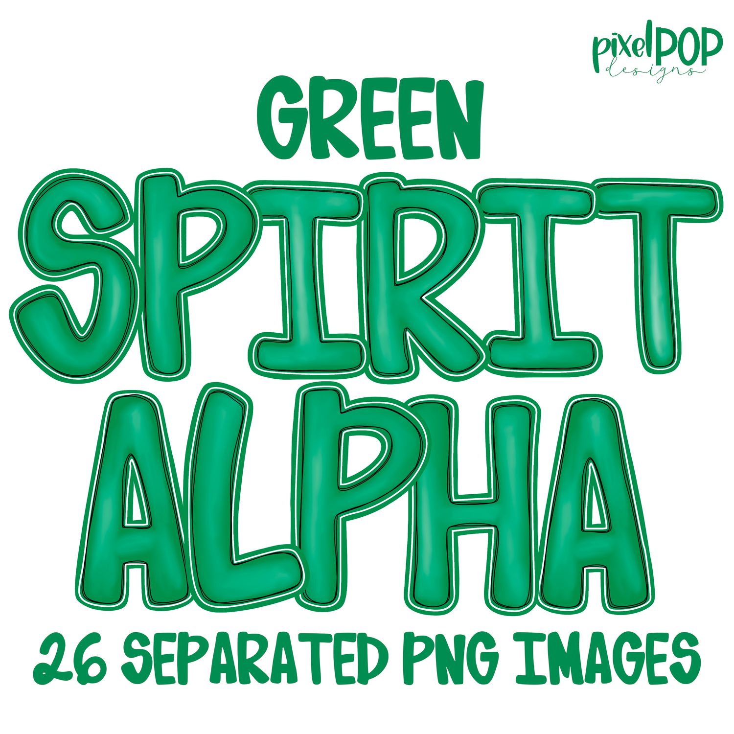 Alphabet Set: GREEN School Spirit PNG Set