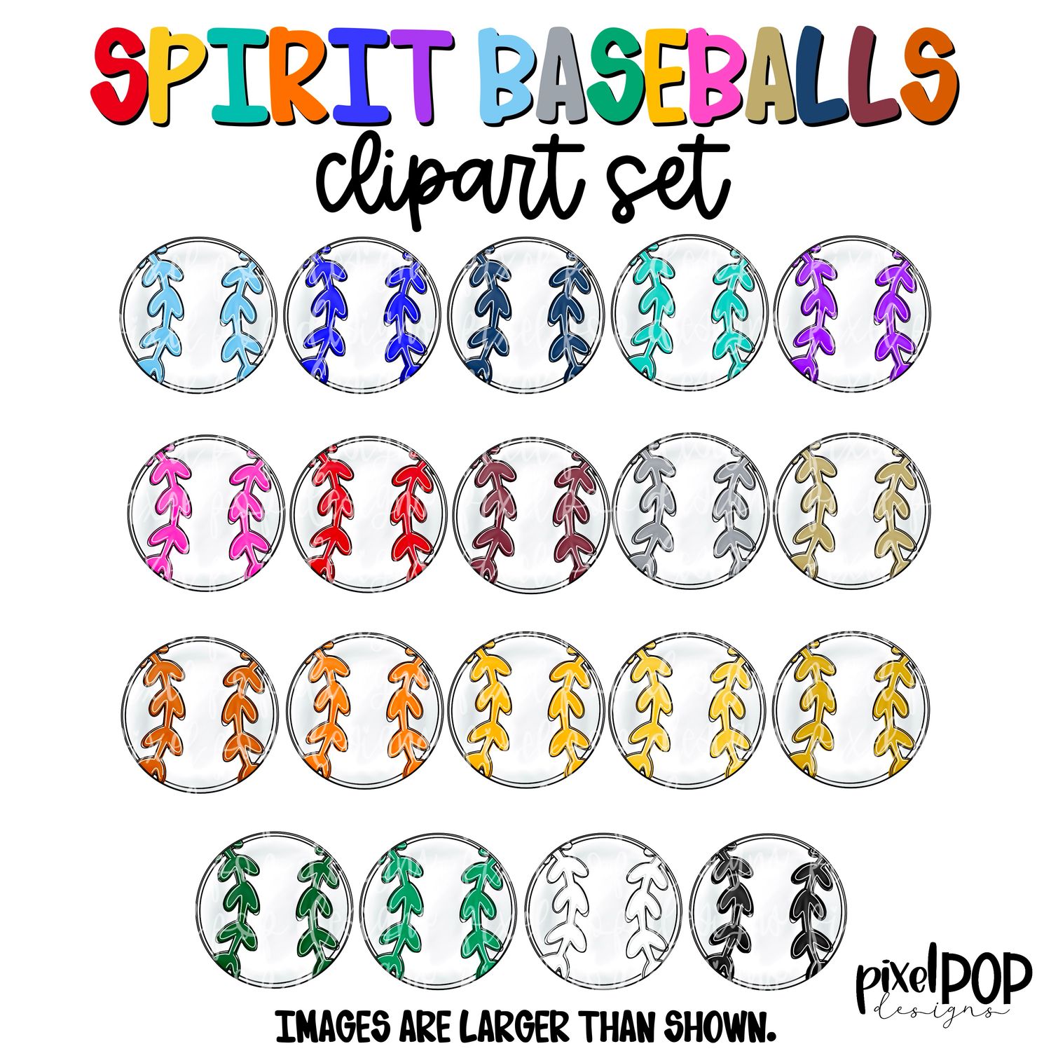 CLIPART SET: Spirit Baseballs (19 PNG Files)