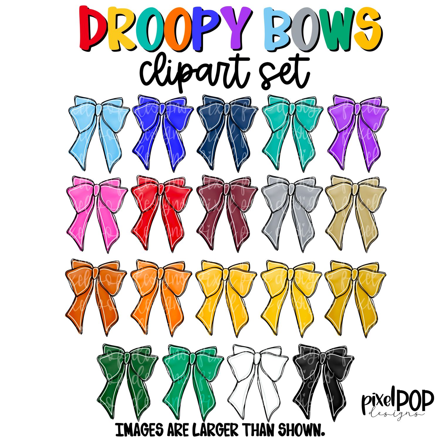 CLIPART SET: Droopy Spirit Bows (19 PNG Files)