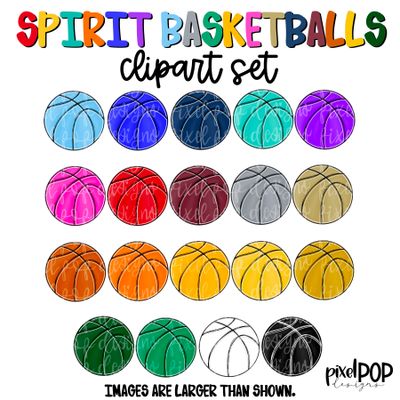 CLIPART SET: Spirit Basketballs SOLIDS (19 PNG Files)