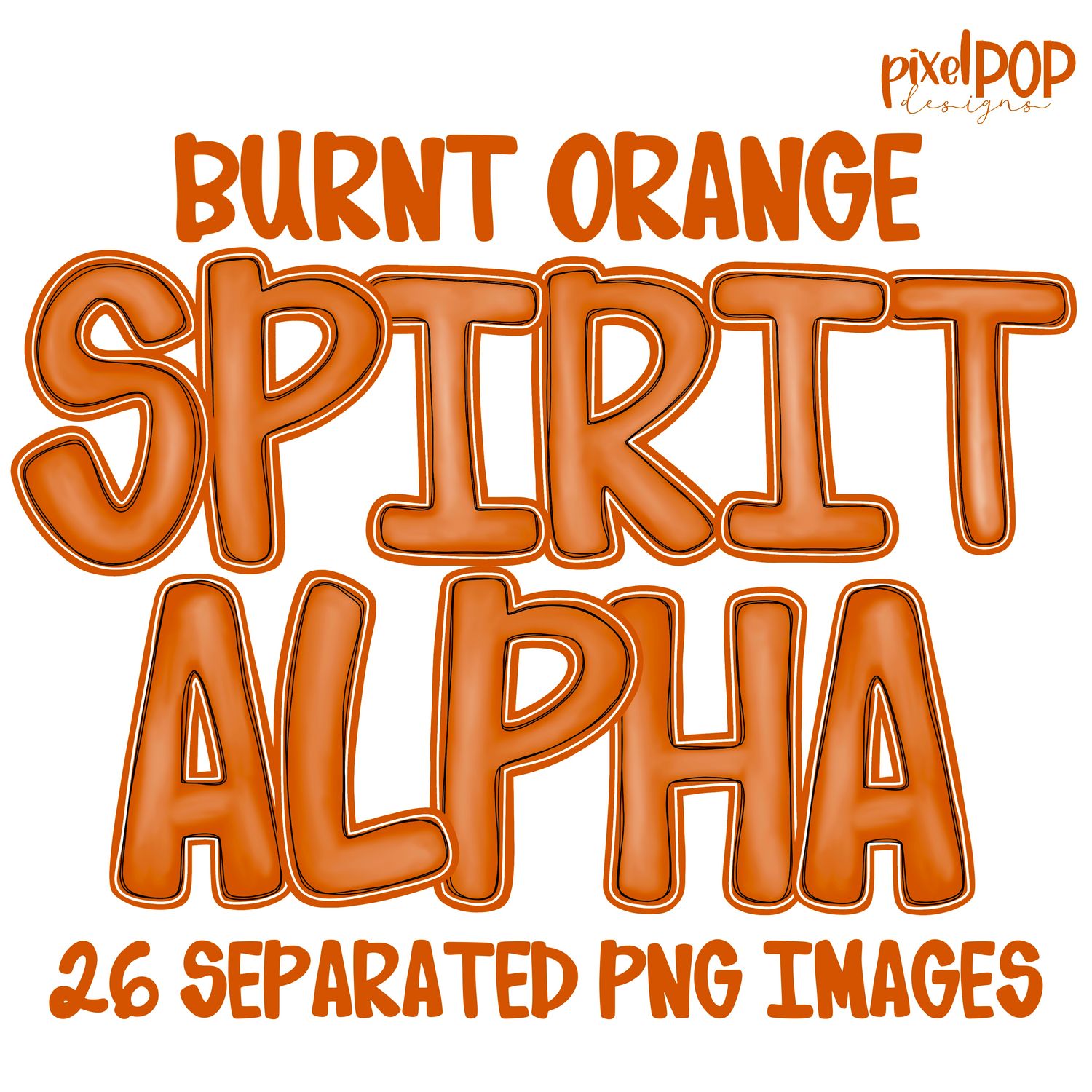 Alphabet Set: BURNT ORANGE School Spirit PNG Set