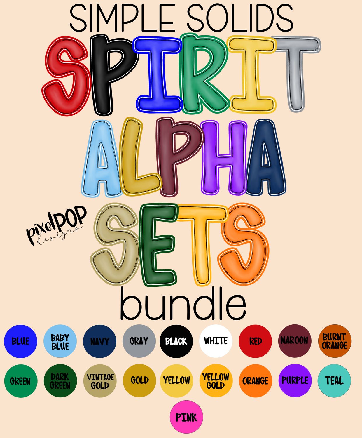 BUNDLE: SOLID School Spirit Alphabet Sets (READ DETAILS CAREFULLY)