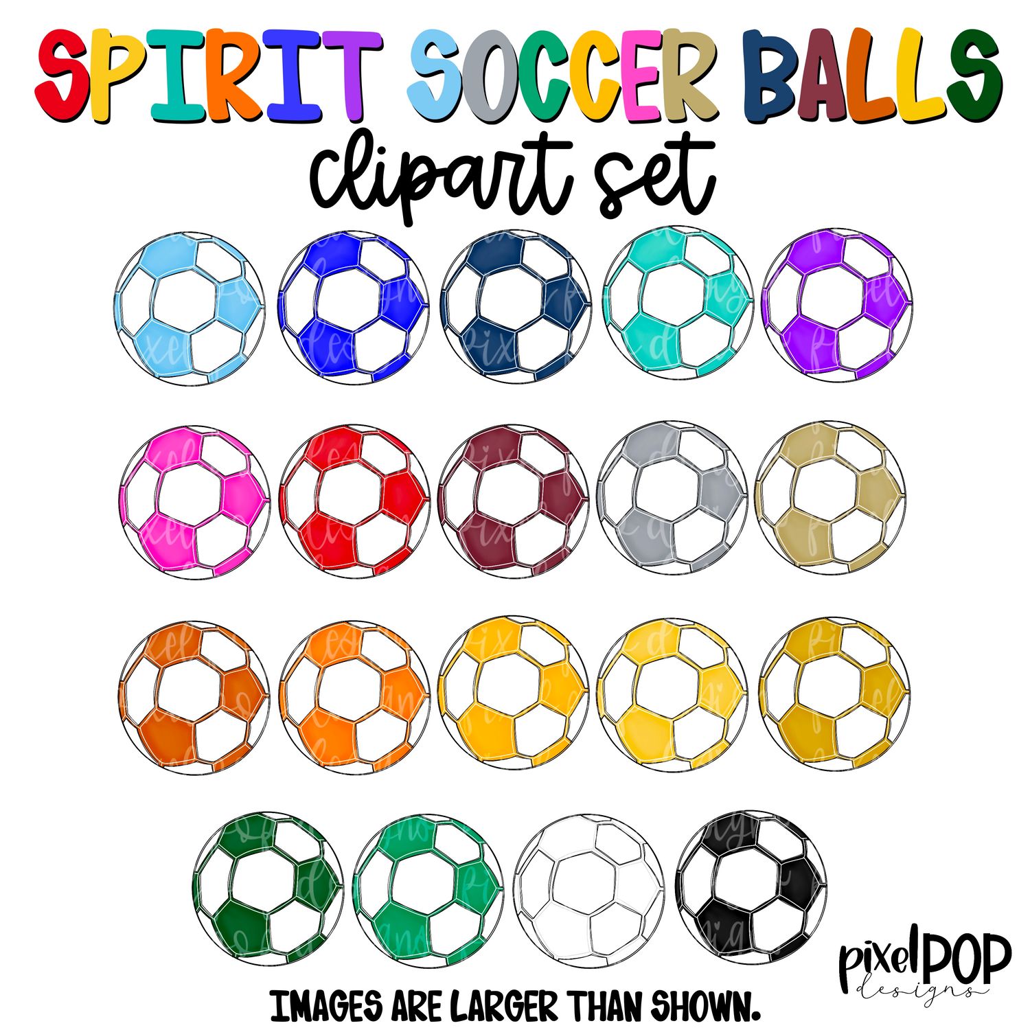 CLIPART SET: Spirit Soccer Balls SOLIDS (19 PNG Files)