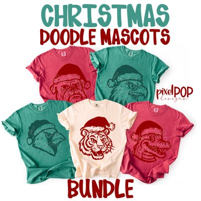 BUNDLE: Hand Drawn Christmas Doodle Mascots