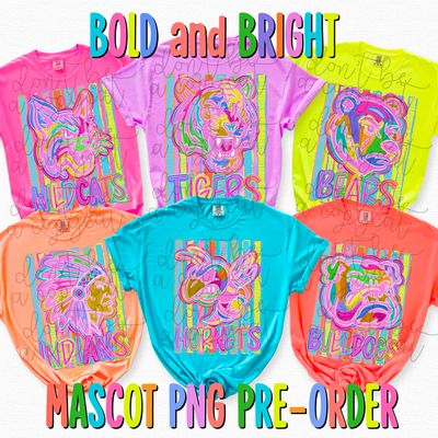 BUNDLE PRE-ORDER: Bold and Bright Mascot Designs + FULL SIZE Matching Mascot Head PNG Designs