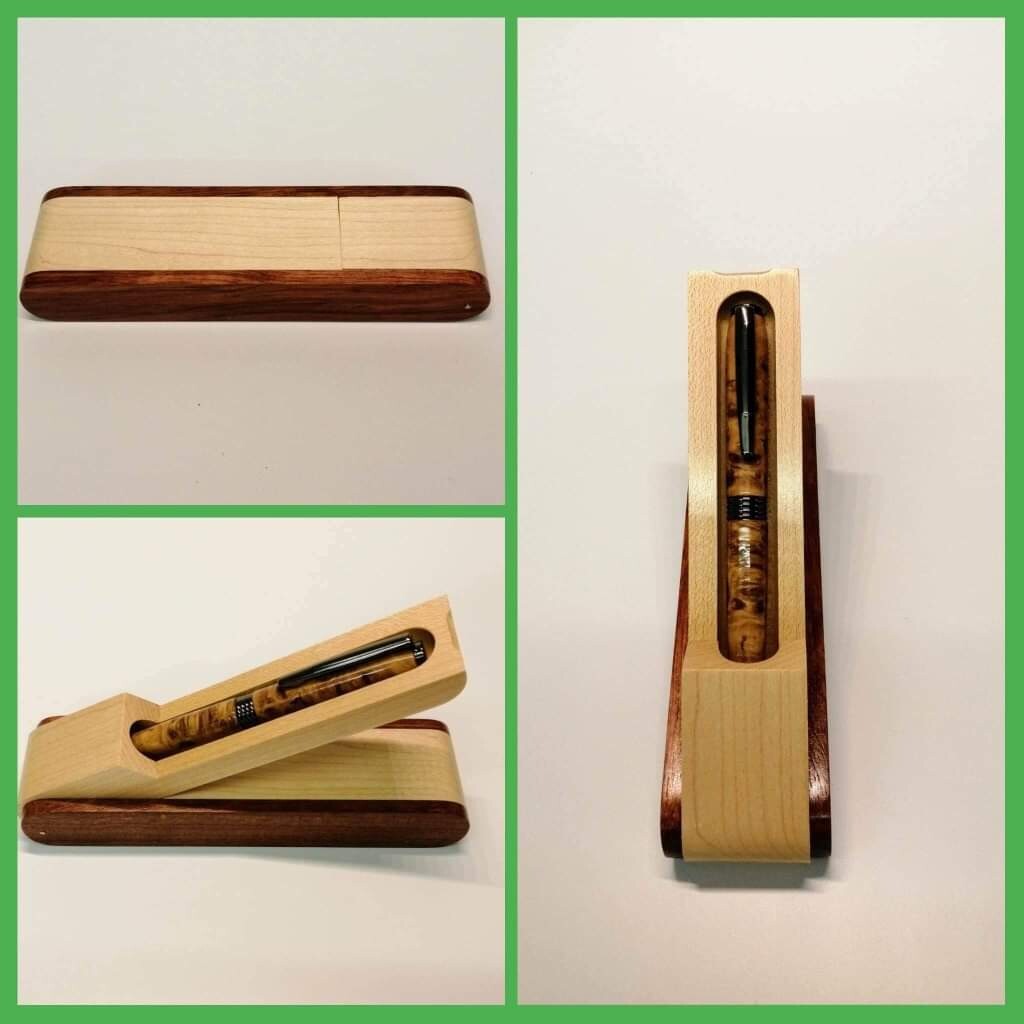Maple and Rosewood Flip Over Pen Box and Desk Stand