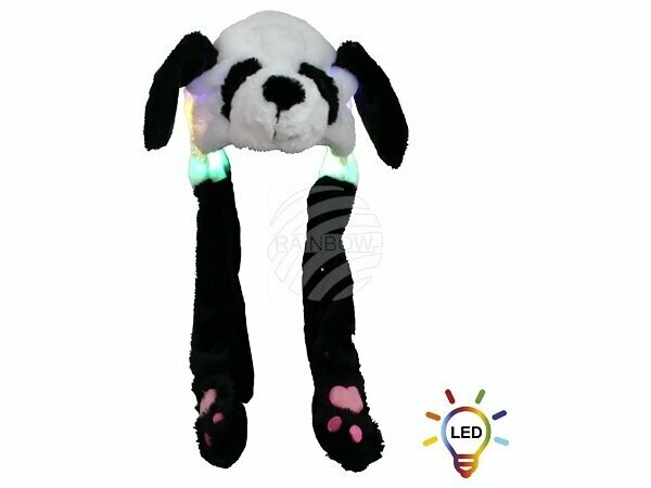 Leucht Wackel Ohren Mütze Panda, Pandabär schwarz weiß LED 3 Leuchtmodi ca. 60 cm x 20 cm