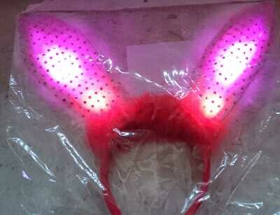 LED Haarreifen Leucht Blink Bunny Hasen Ohren Häschen Haar Reif blinky Haarreif pink weiss rot