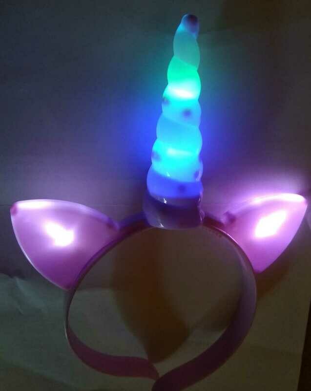 LED Blinkhaarreifen Einhorn Motiv Unicorn Krone Haar Reif blinky Haarreif PINK ROT BLAU silber