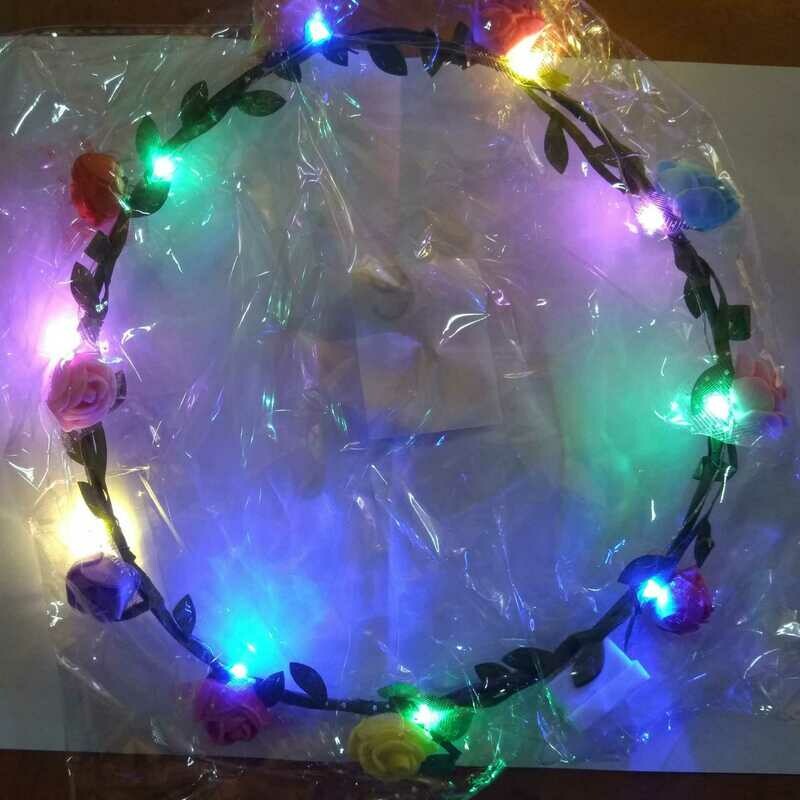 LED Haarreifen Leucht Blink Braut Blume bunt Blumenkranz Haar Reif blinky Haarreif wmulticolor